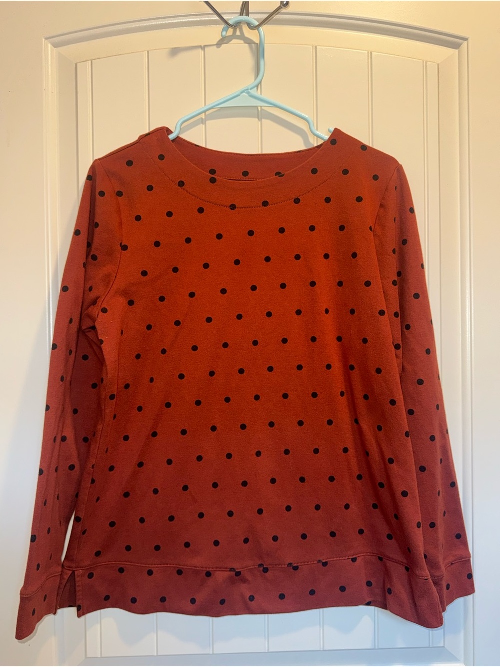 Fall croft & barrow Rust long sleeve top with Black Polka Dots